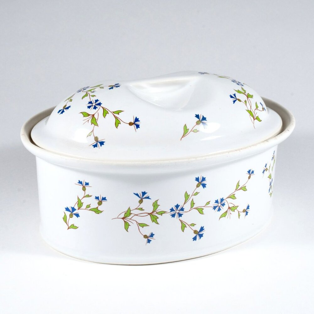 Porcelaine Veritable Floral Oval Covered Casserole Baker Vented Vintage